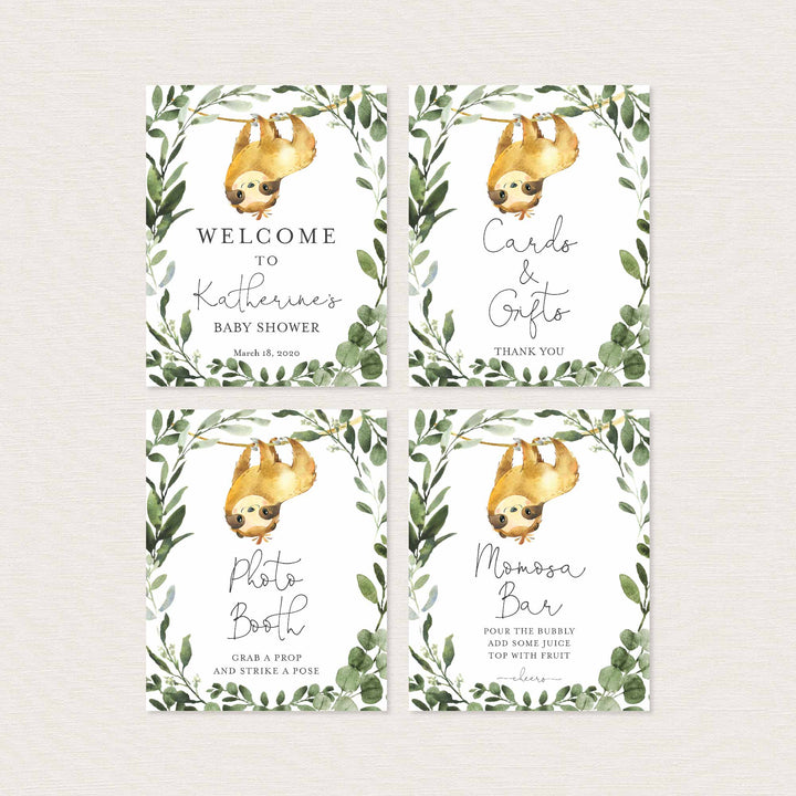 Sloth Baby Shower Table Signs Bundle Printable