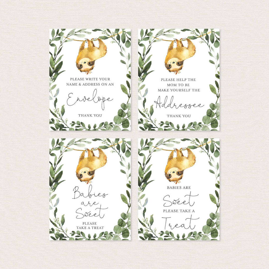Sloth Baby Shower Table Signs Bundle Printable