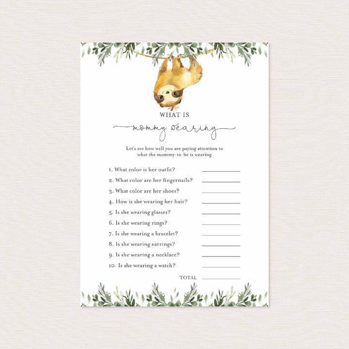 Sloth Baby Shower What Is Mummy Wearing Game Printable