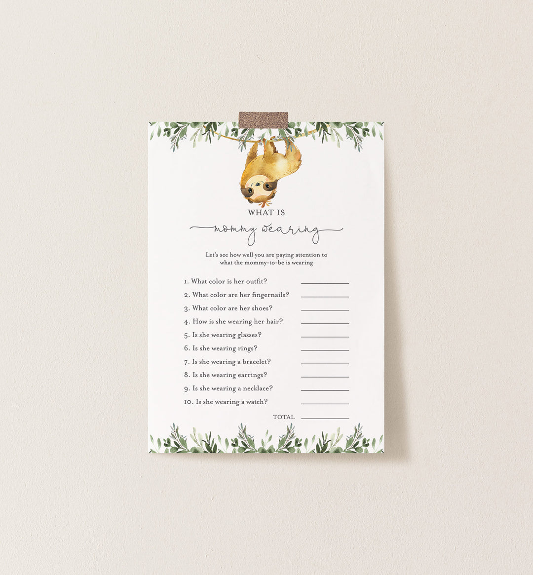Sloth Baby Shower What Is Mummy Wearing Game Printable