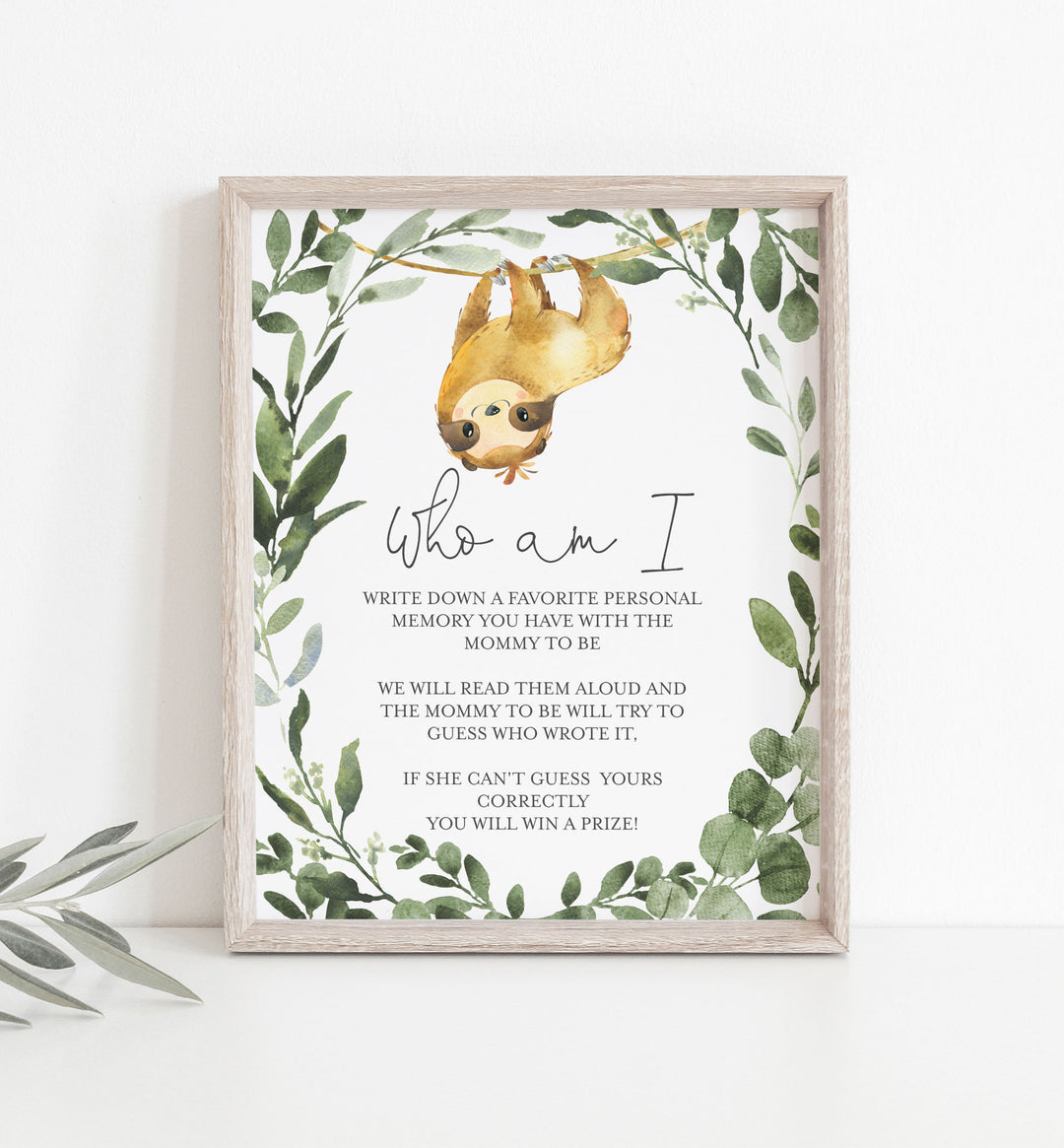 Sloth Baby Shower Who Am I Game Printable
