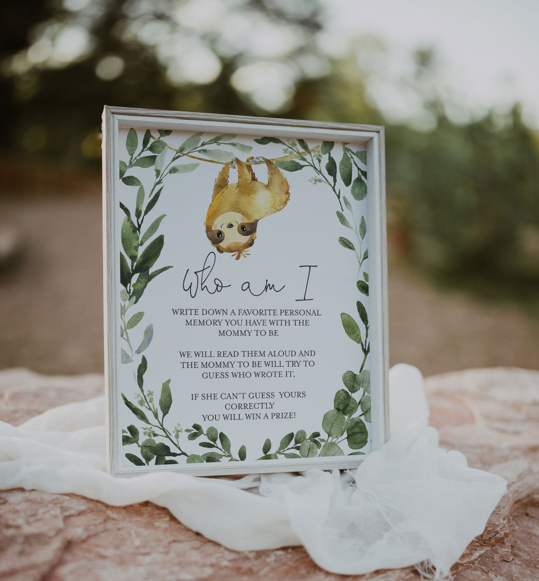 Sloth Baby Shower Who Am I Game Printable