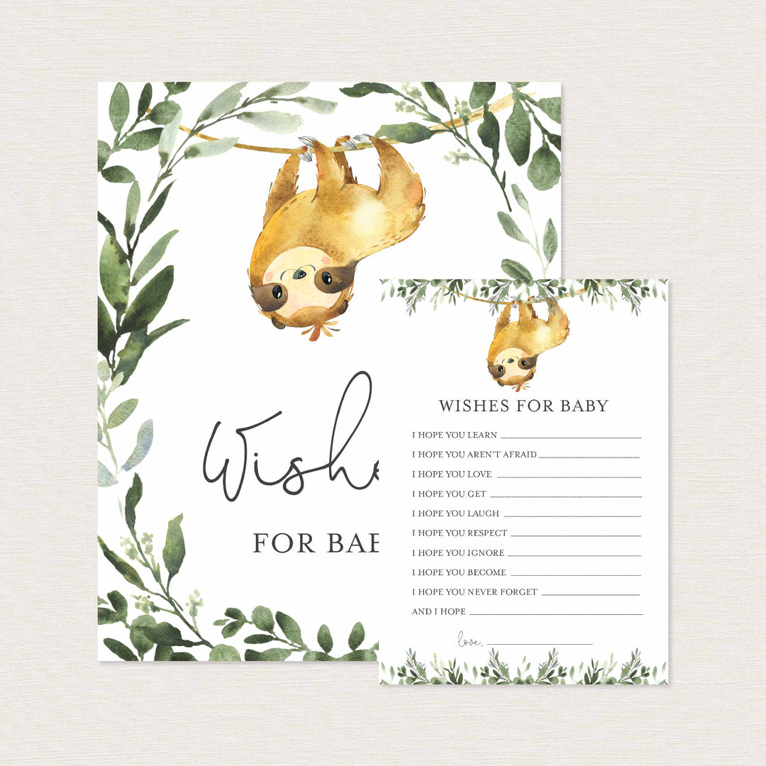Sloth Baby Shower Wishes For Baby Printable