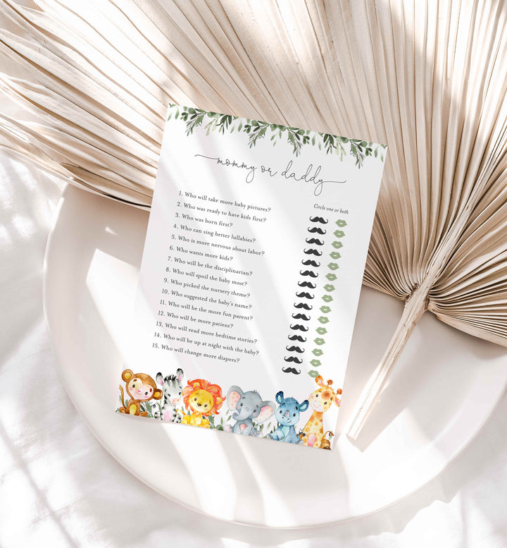 Jungle Animals Baby Shower Mummy or Daddy Game Printable