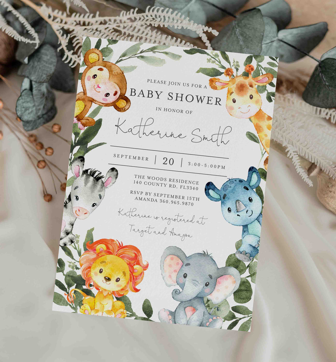 Jungle Animals Baby Shower Invitation Printable