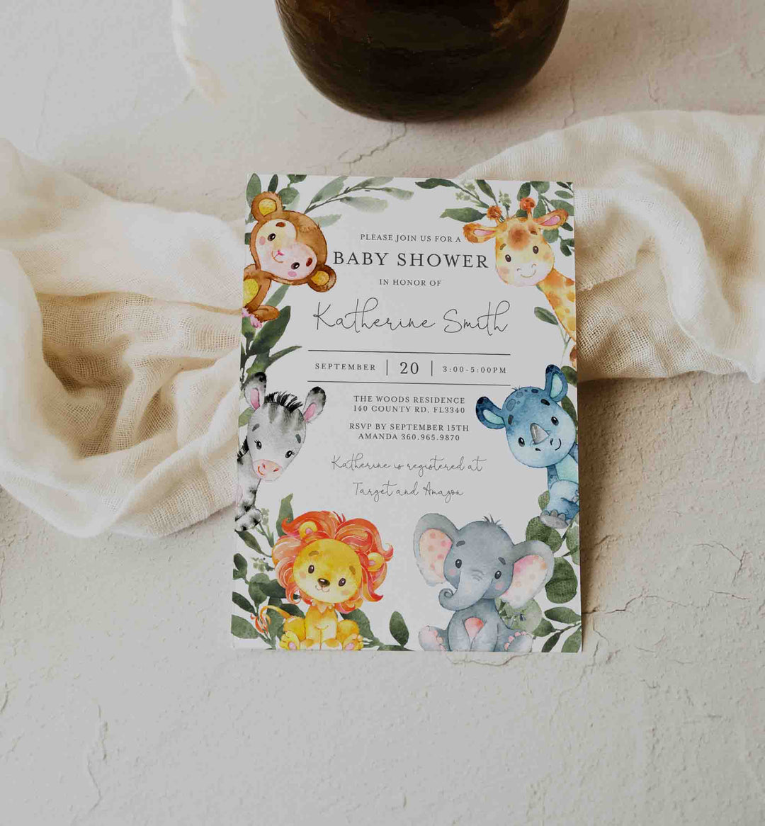 Jungle Animals Baby Shower Invitation Printable