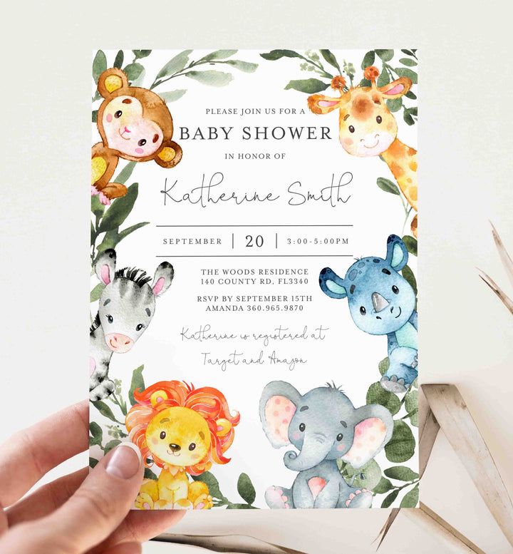 Jungle Animals Baby Shower Invitation Printable