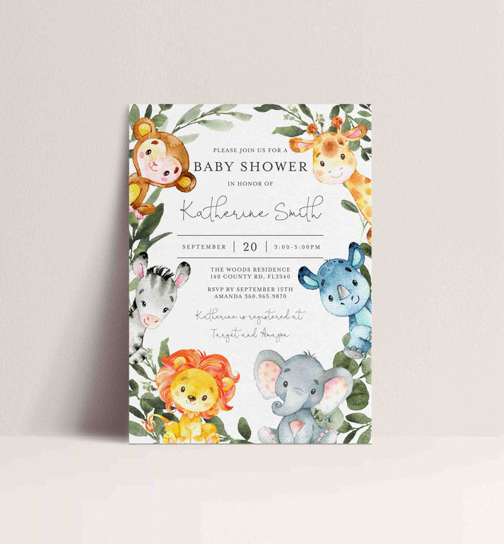 Jungle Animals Baby Shower Invitation Printable