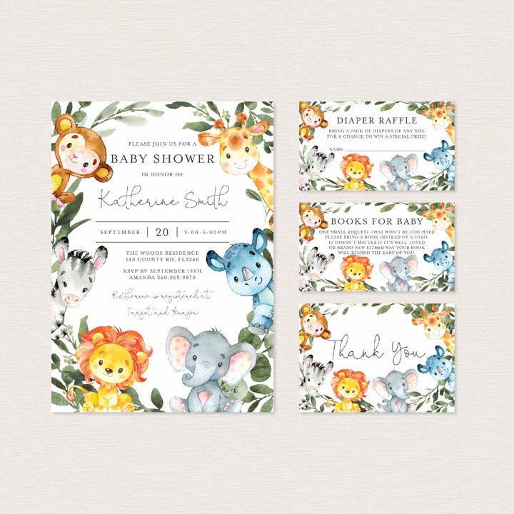 Jungle Animals Baby Shower Suite Printable