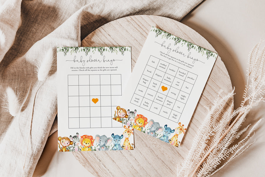 Jungle Animals Baby Shower Bingo Game Printable