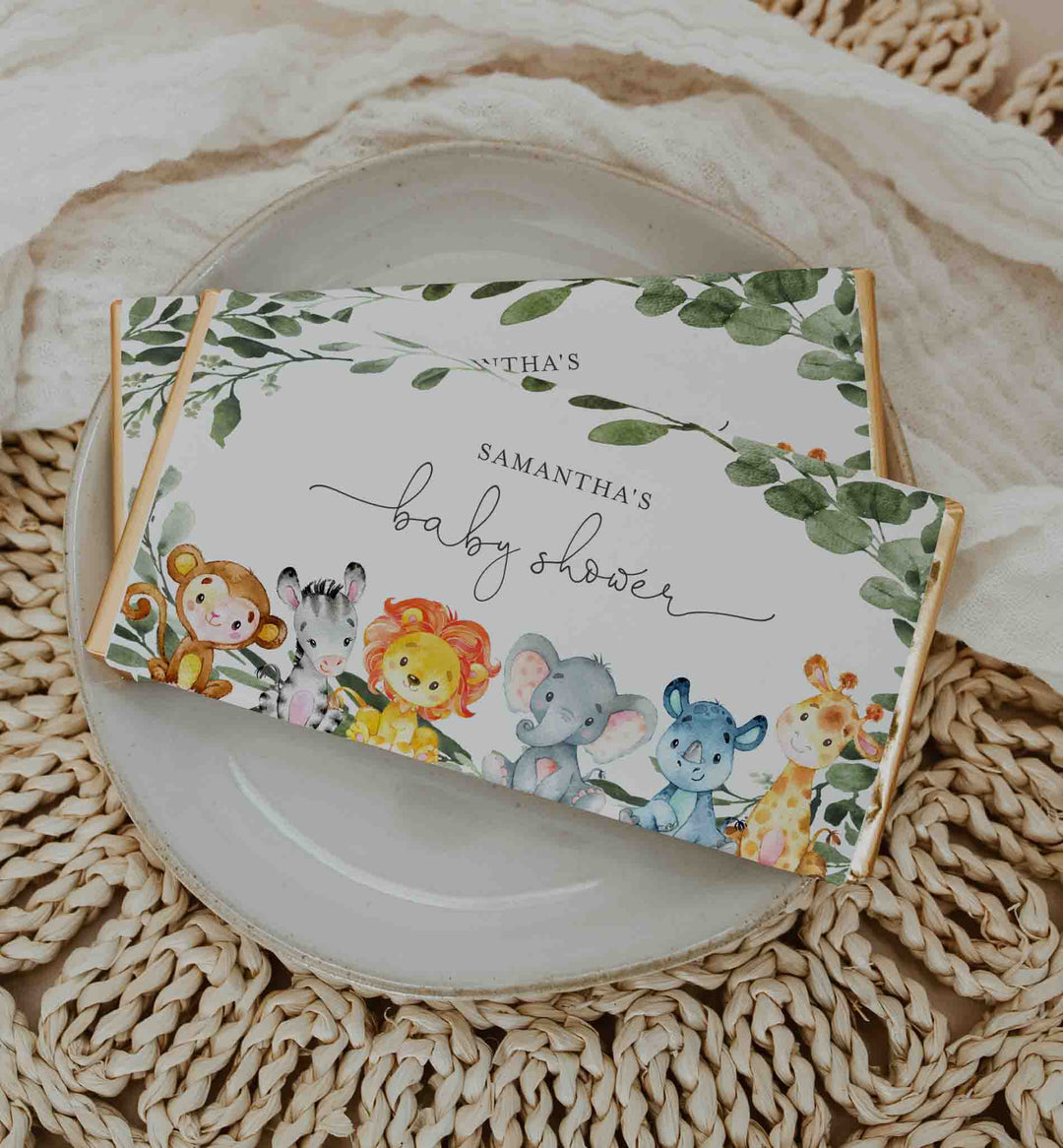 Jungle Animals Baby Shower Chocolate Bar Wrapper Printable