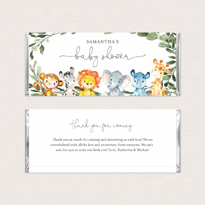 Jungle Animals Baby Shower Chocolate Bar Wrapper Printable
