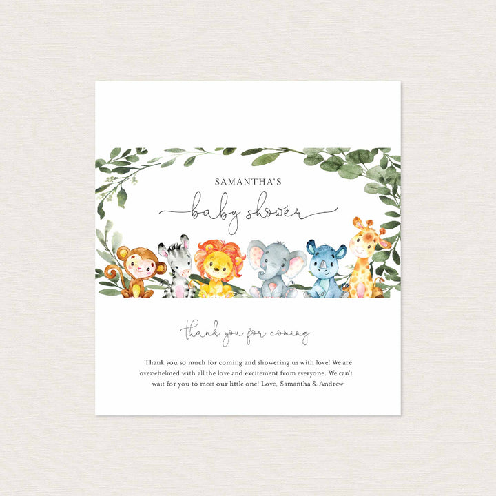 Jungle Animals Baby Shower Chocolate Bar Wrapper Printable