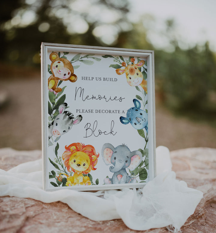 Jungle Animals Baby Shower Decorate A Block Printable