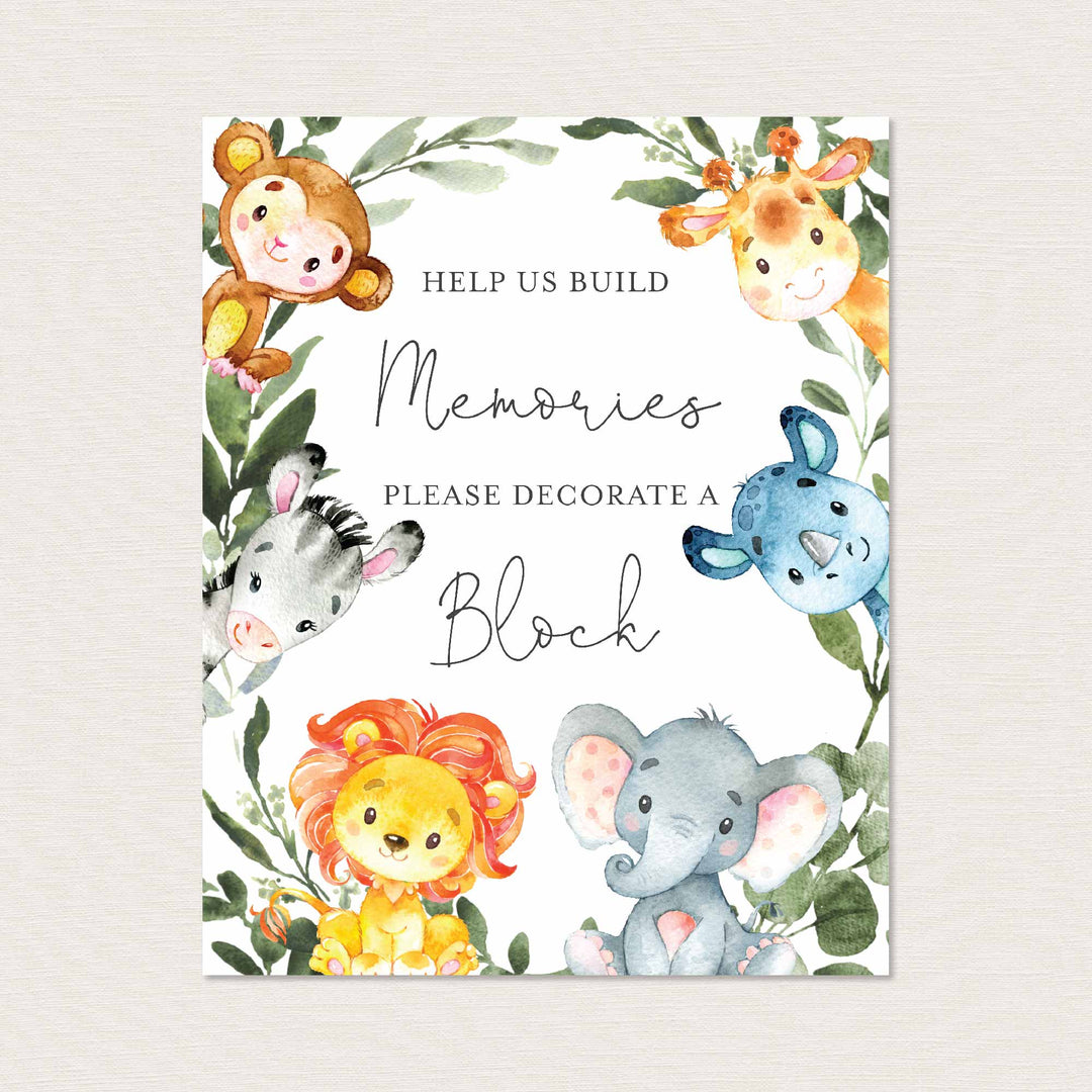 Jungle Animals Baby Shower Decorate A Block Printable