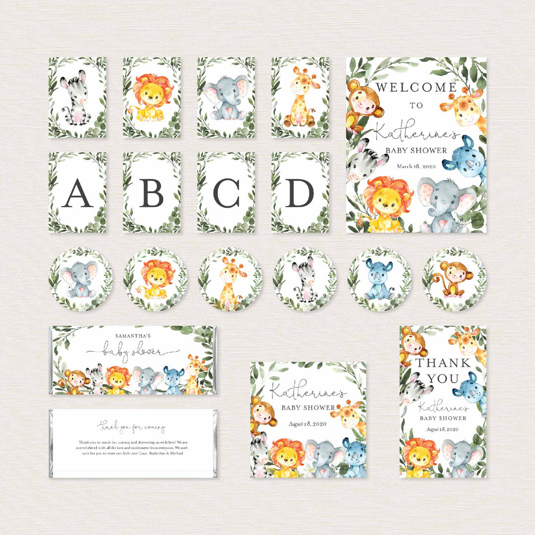 Jungle Animals Baby Shower Decorations Bundle Printable