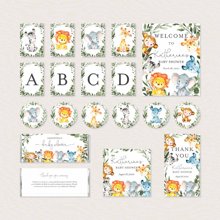 Jungle Animals Baby Shower Decorations Bundle Printable