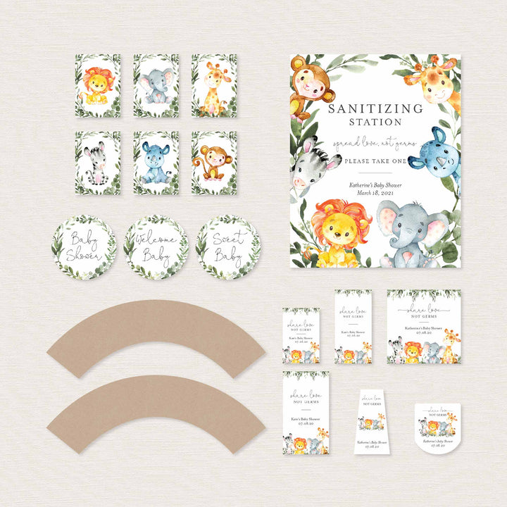 Jungle Animals Baby Shower Decorations Bundle Printable