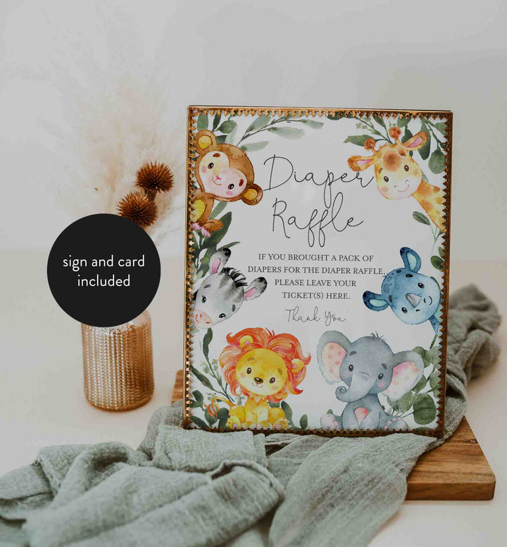 Jungle Animals Baby Shower Diaper Raffle Printable