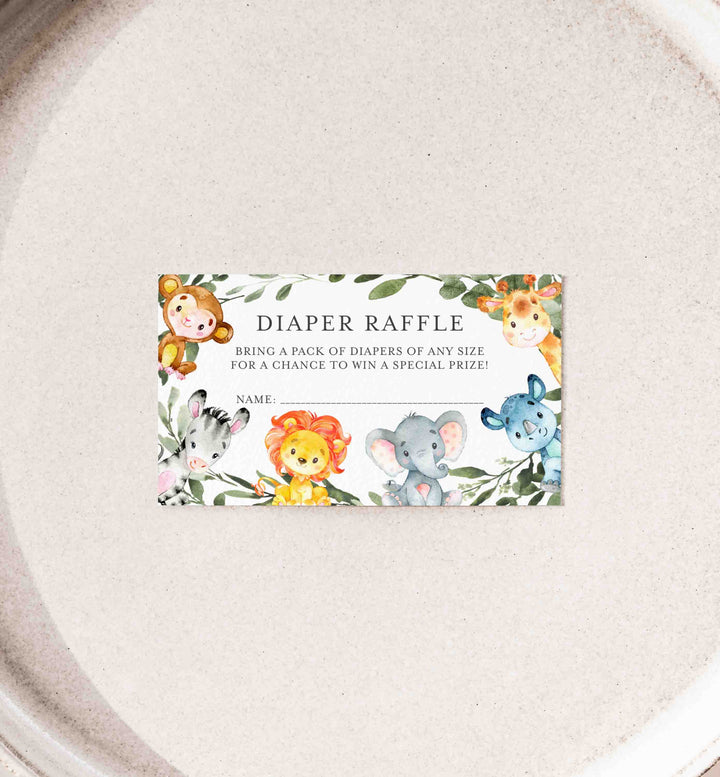 Jungle Animals Baby Shower Diaper Raffle Printable