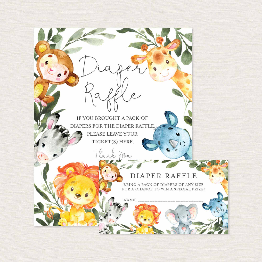 Jungle Animals Baby Shower Diaper Raffle Printable