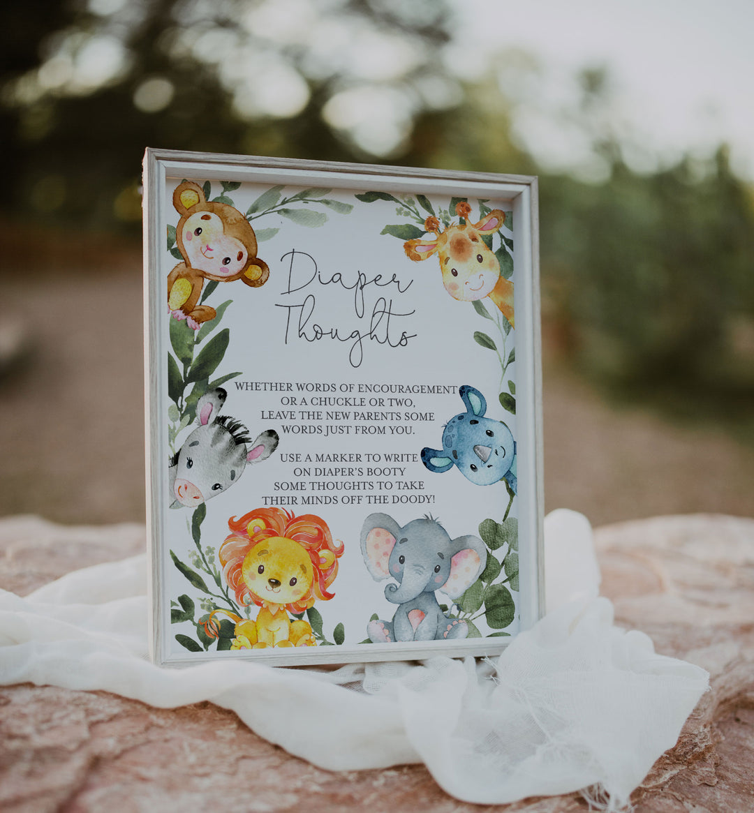 Jungle Animals Baby Shower Diaper Thoughts or Late Night Diapers Printable