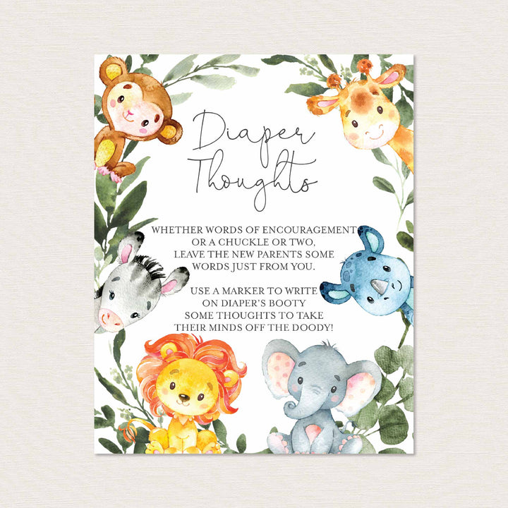 Jungle Animals Baby Shower Diaper Thoughts or Late Night Diapers Printable