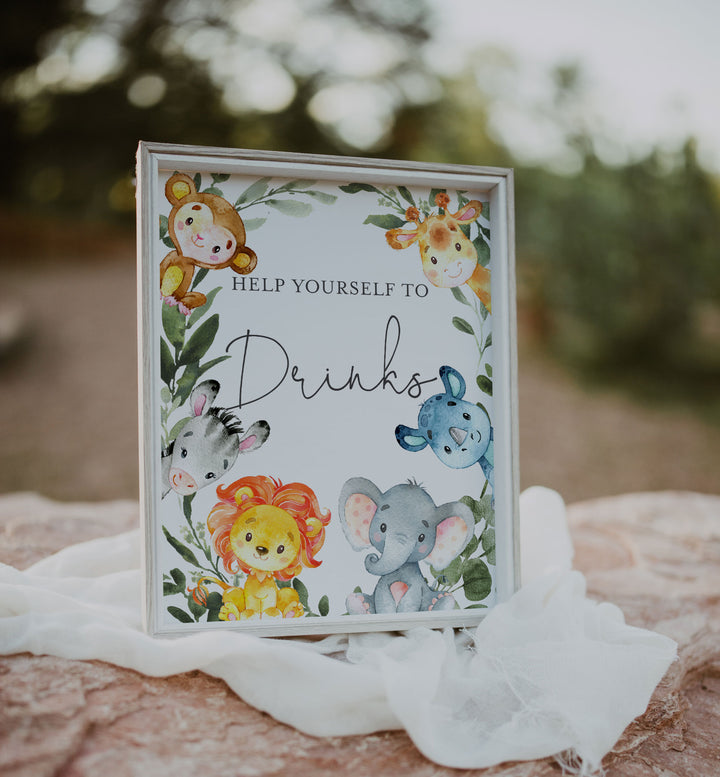 Jungle Animals Baby Shower Food and Drinks Sign Printable