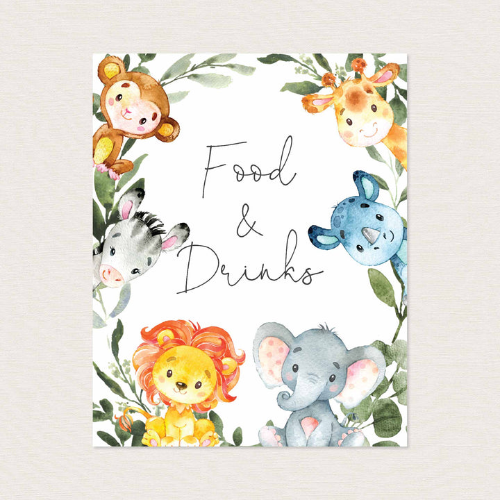 Jungle Animals Baby Shower Food and Drinks Sign Printable