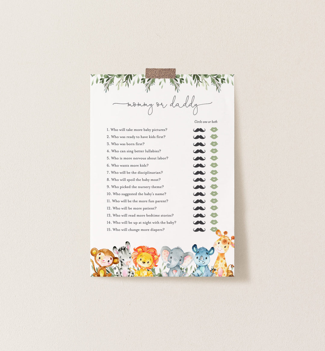 Jungle Animals Baby Shower Mummy or Daddy Game Printable