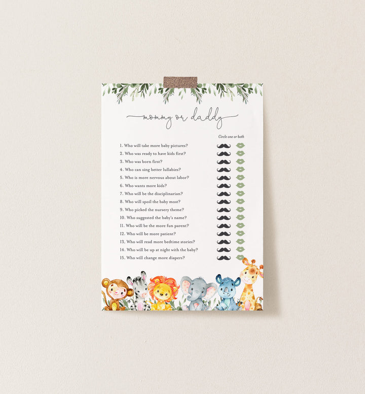 Jungle Animals Baby Shower Mummy or Daddy Game Printable