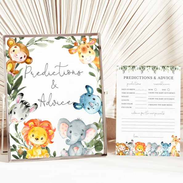 Jungle Animals Baby Shower Predictions and Advice Printable