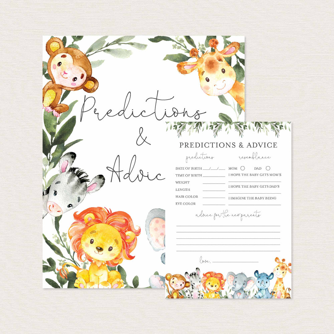 Jungle Animals Baby Shower Predictions and Advice Printable