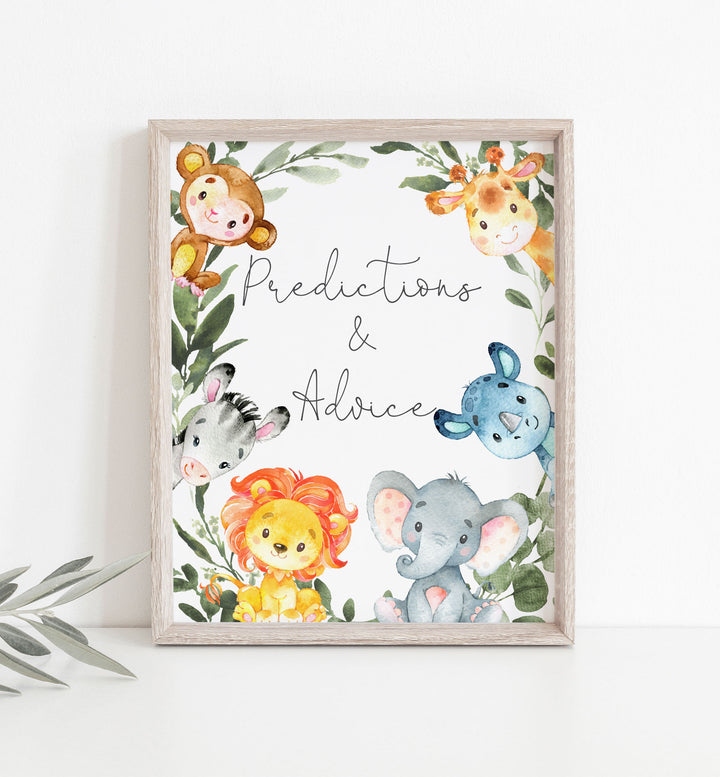Jungle Animals Baby Shower Predictions and Advice Printable