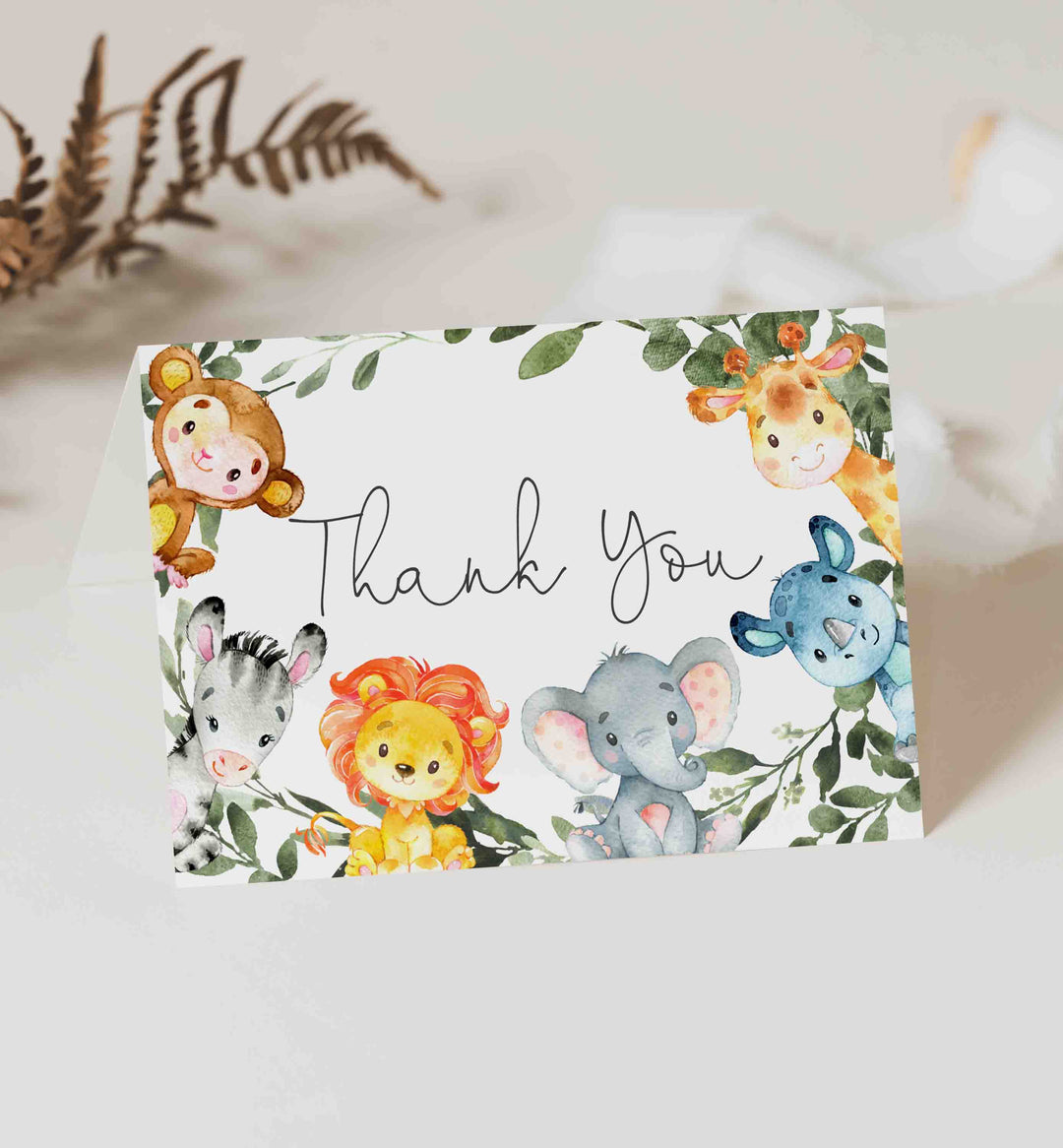 Jungle Animals Baby Shower Thank You Card Printable