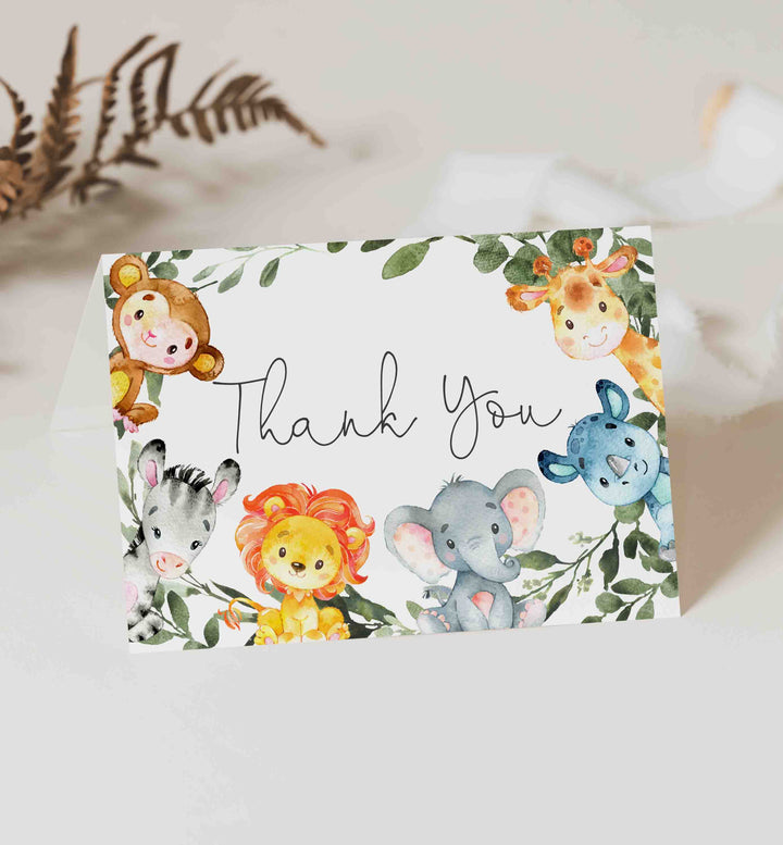 Jungle Animals Baby Shower Thank You Card Printable