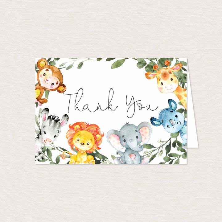 Jungle Animals Baby Shower Thank You Card Printable
