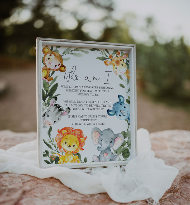Jungle Animals Baby Shower Who Am I Game Printable