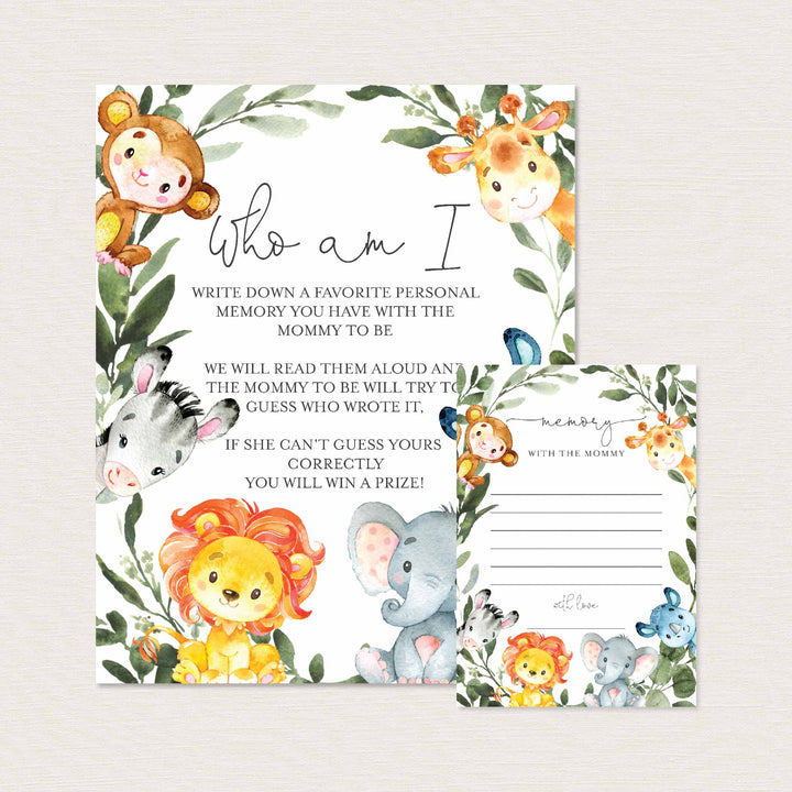Jungle Animals Baby Shower Who Am I Game Printable