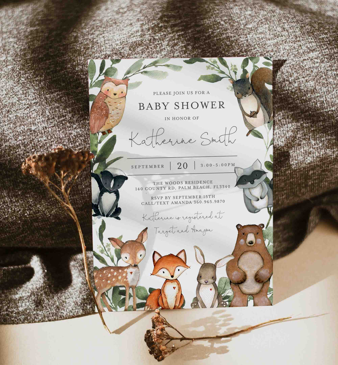 Woodland Animals Baby Shower Invitation Printable