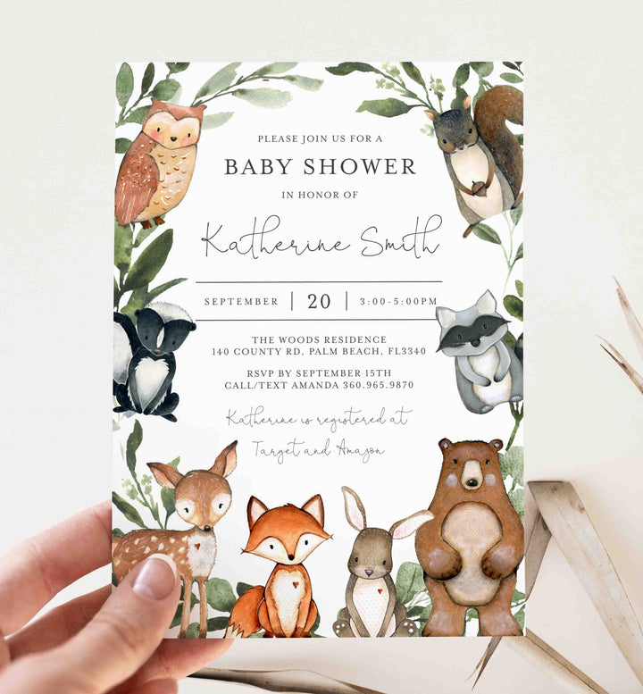 Woodland Animals Baby Shower Invitation Printable
