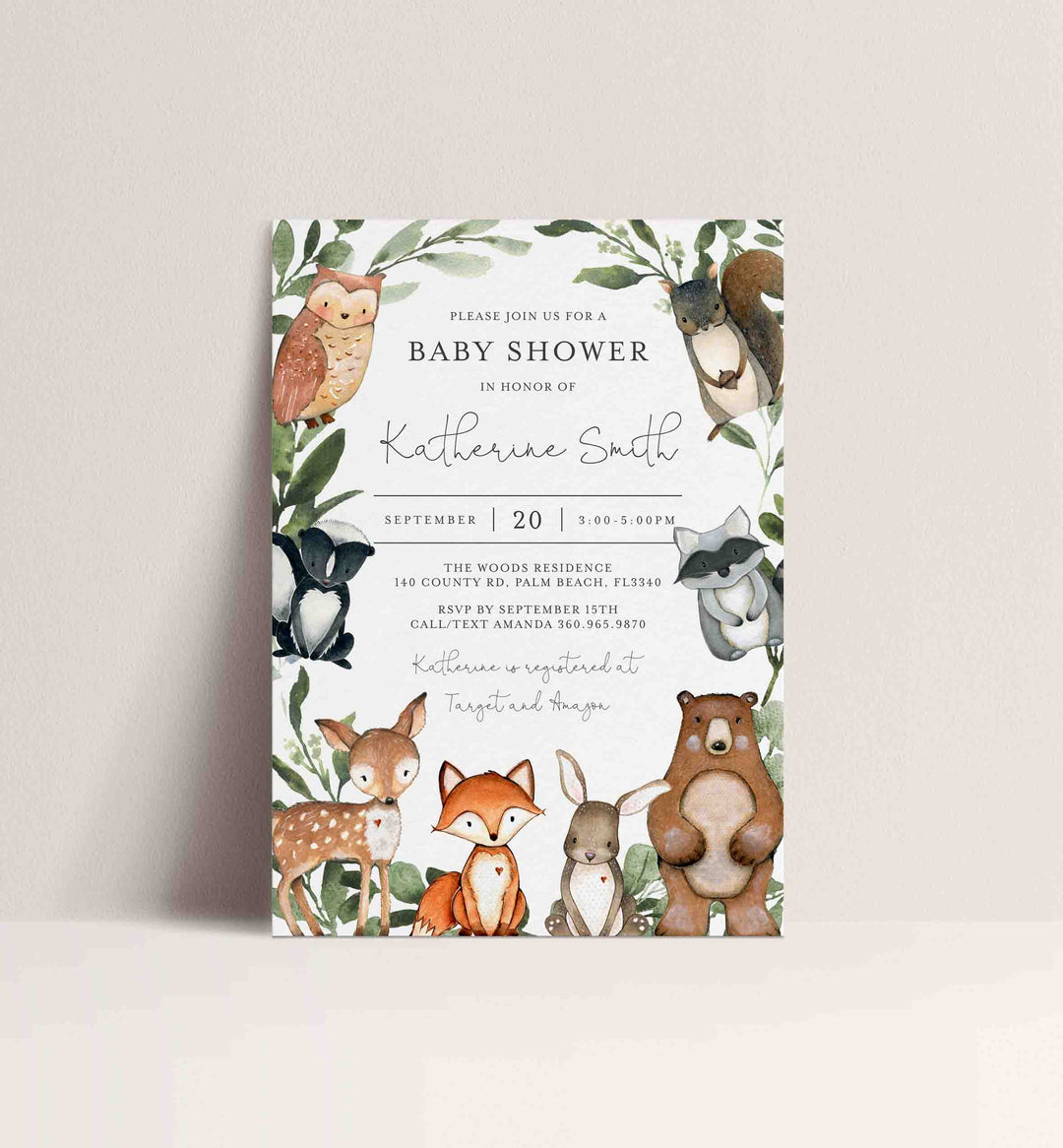 Woodland Animals Baby Shower Invitation Printable