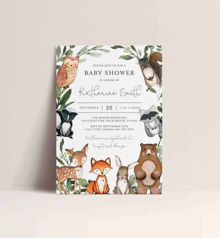Woodland Animals Baby Shower Invitation Printable