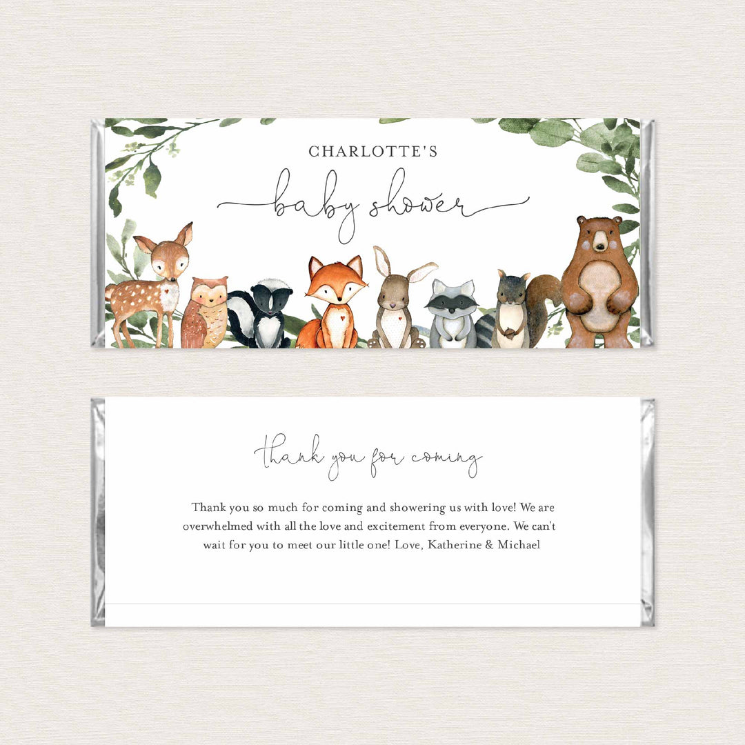 Woodland Animals Baby Shower Chocolate Bar Wrapper Printable