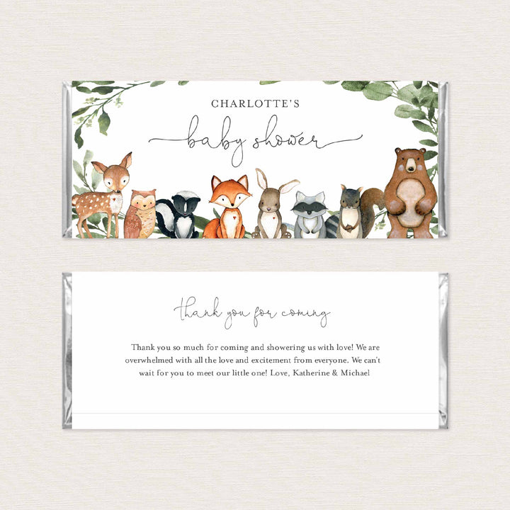 Woodland Animals Baby Shower Chocolate Bar Wrapper Printable