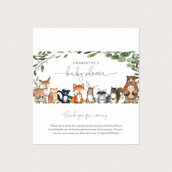 Woodland Animals Baby Shower Chocolate Bar Wrapper Printable