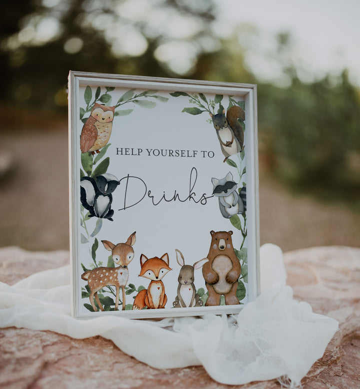 Woodland Animals Baby Shower Food and Drinks Sign Printable