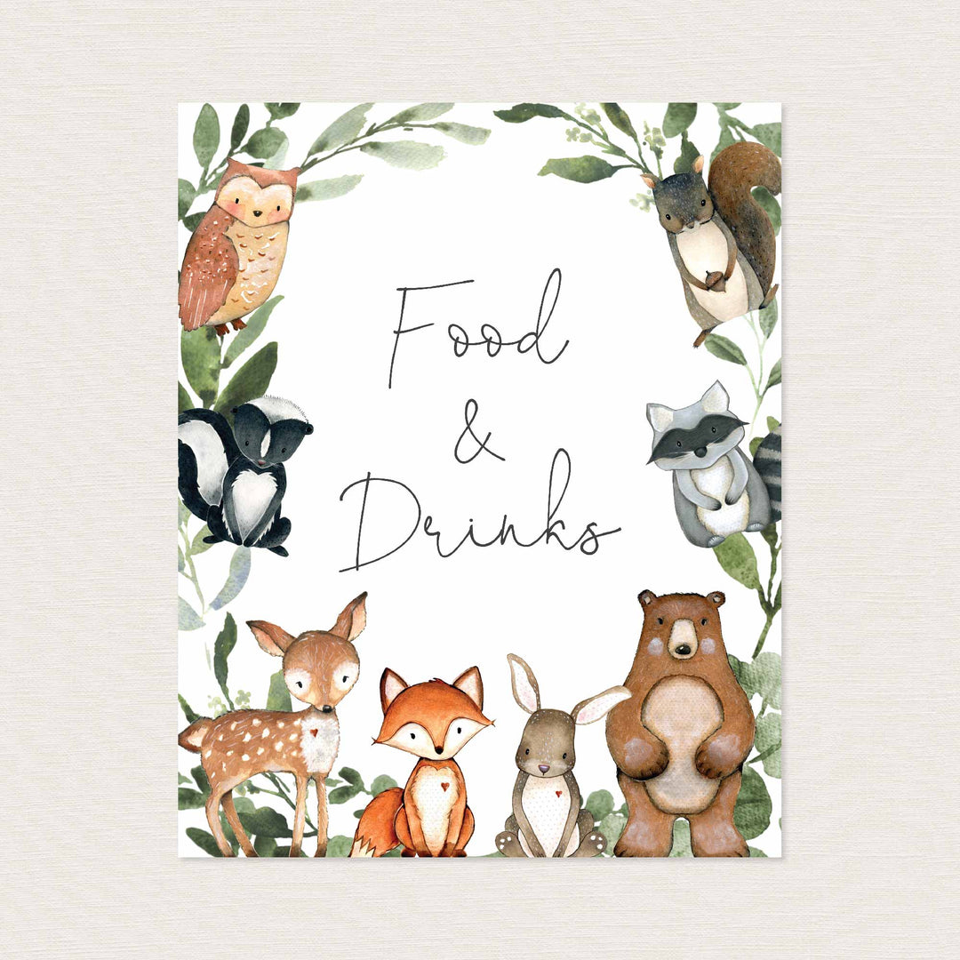 Woodland Animals Baby Shower Food and Drinks Sign Printable