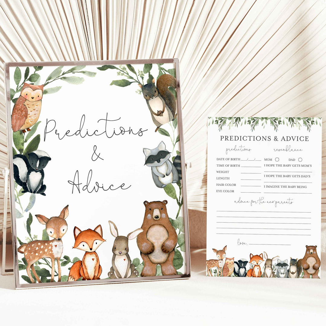 Woodland Animals Baby Shower Predictions and Advice Printable