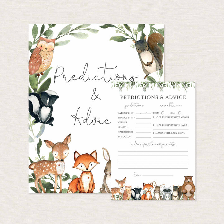 Woodland Animals Baby Shower Predictions and Advice Printable